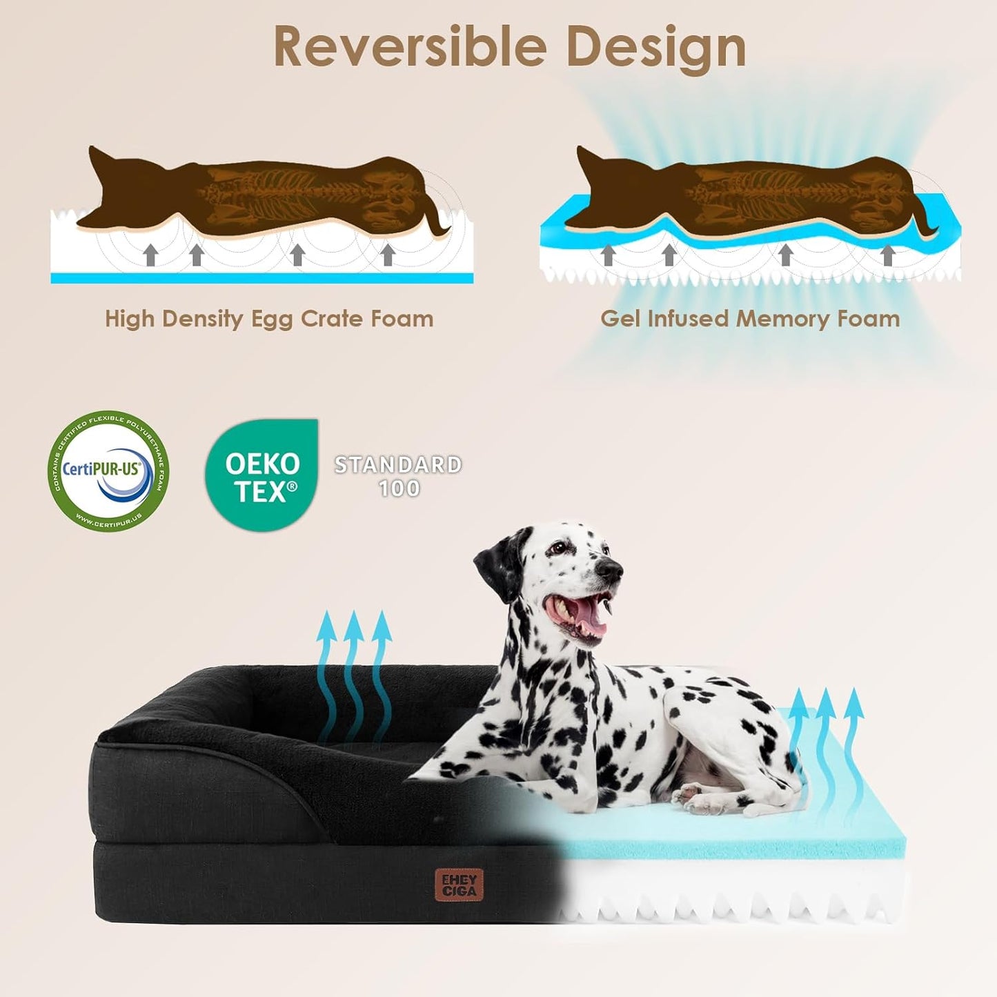 EHEYCIGA Memory Foam Dog Bed for Medium Size, Orthopedic Dog Sofa with Sides and Waterproof Liner, Washable Bolster Pet Couch with Removable Cover, 35x22x6.5 Inch, Black
