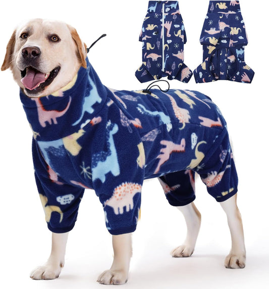 ROZKITCH Dog Fleece Jacket Soft Fleece Pullover Pajamas, Pet Windproof Warm Cold Weather Jacket Vest with Reflective Zipper, Jumpsuit Apparel Outfit Clothes for Extra Large Dog Dinosaur 4XL