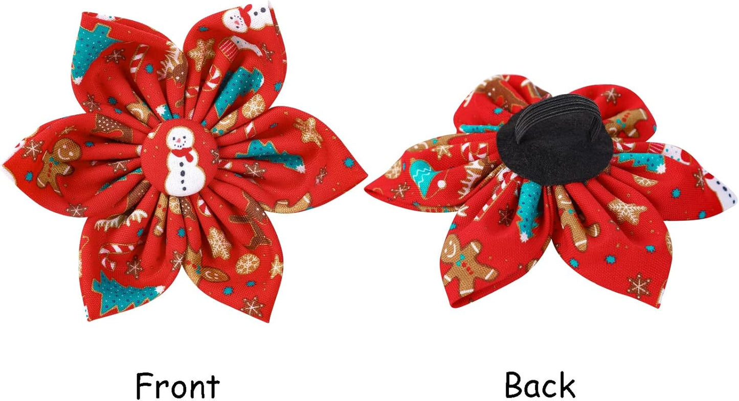 Lionet Paws Christmas Dog Collar with Flower, Dog Flower Collar with Metal Buckle for Dogs, Adjustable Comfortable Dog Collar Girl Gift, L, Neck 16-24 in