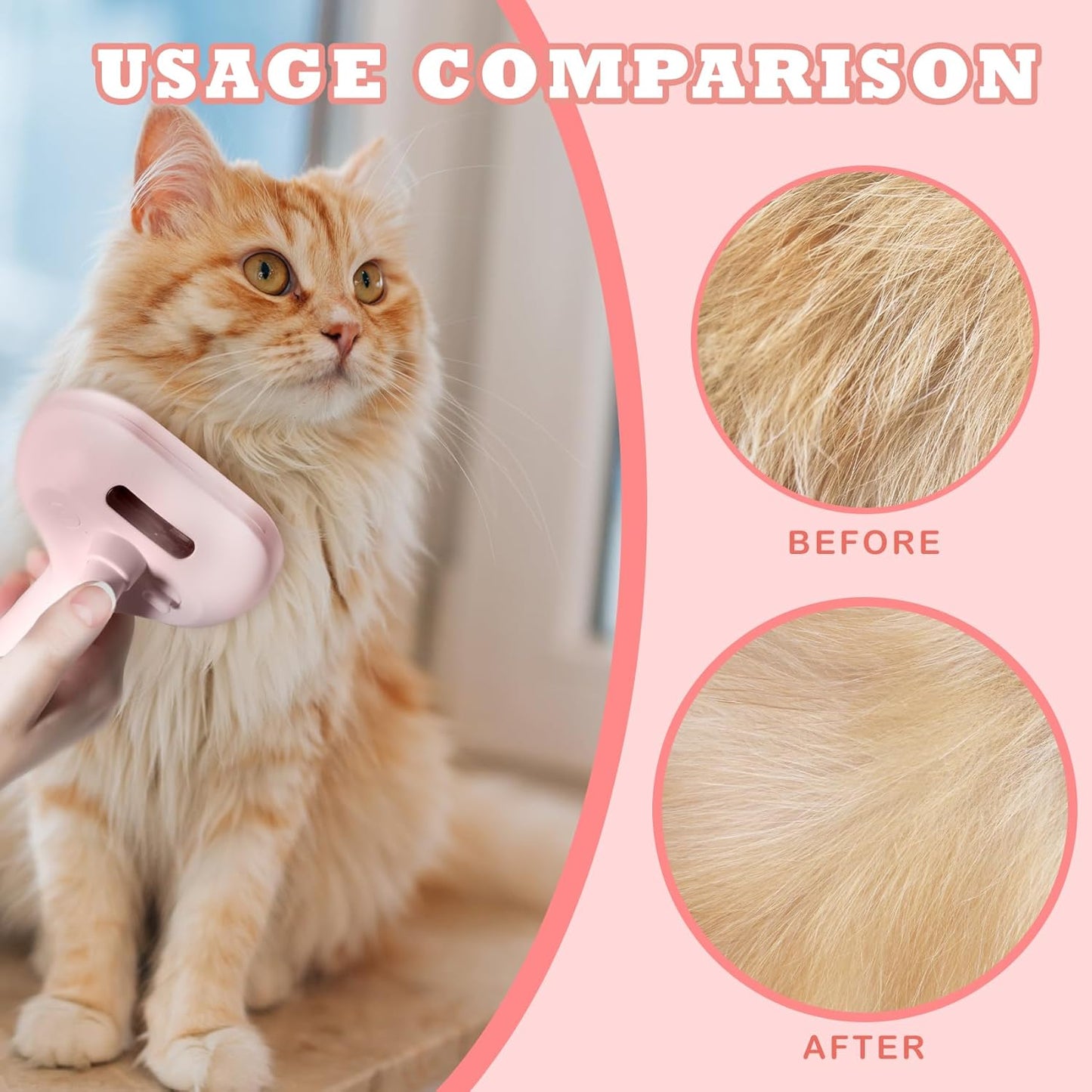 3-in-1 Steam Brush for Cats & Dogs – Hair Removal Comb with One-Click Release & Water Spray – Grooming Brush for Shedding, Long/Short Hair
