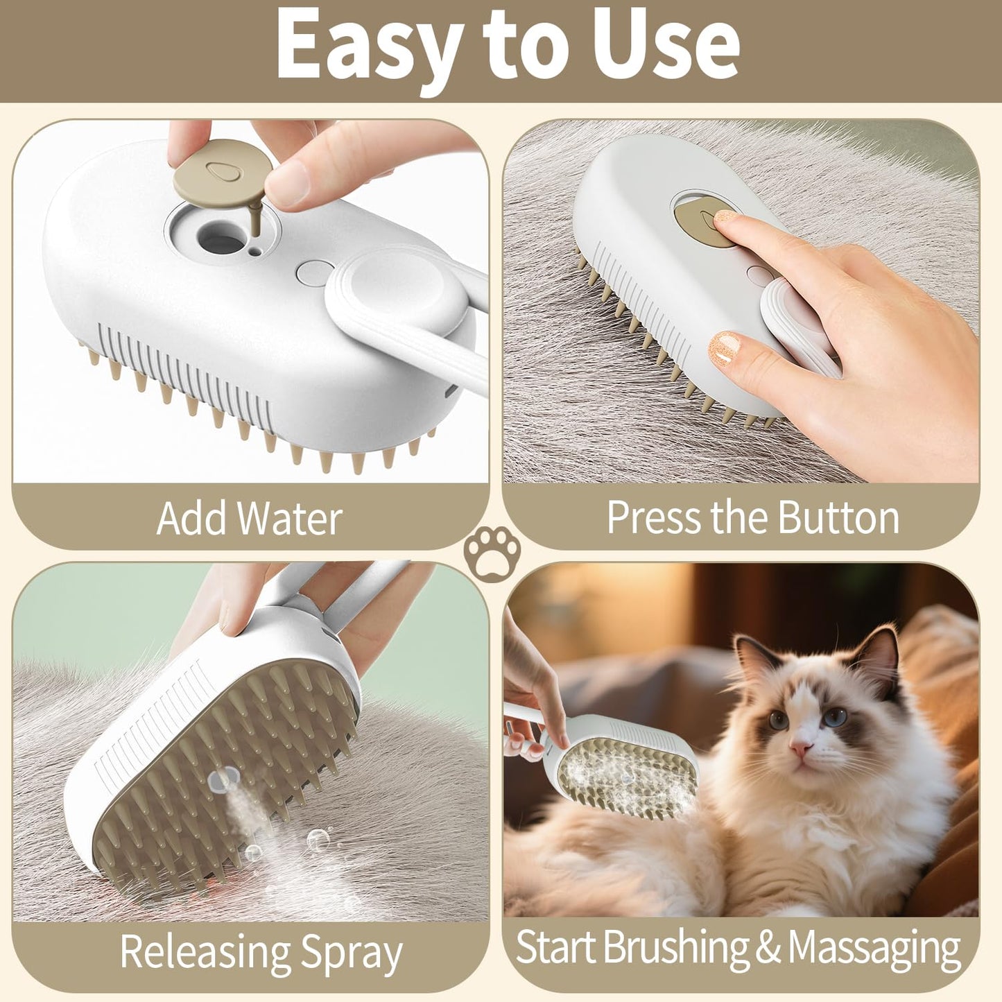 New Cat Steam Brush for Shedding Dog Brush with Steam Pet Hair Cleaning Brush Comb for Spray 4 in 1 Pet Grooming Soft Silicone Brush for Long & Short Haired Pets (White)