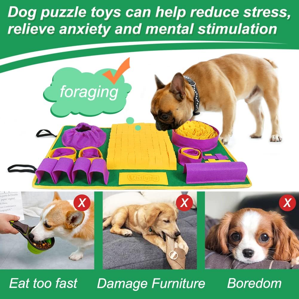 Vivifying Snuffle Mat for Dogs, Interactive Dog Puzzle Toys for Boredom and Mental Stimulation, Sniff Mat Helps Puppy and Cats Slow Eating and Keep Busy