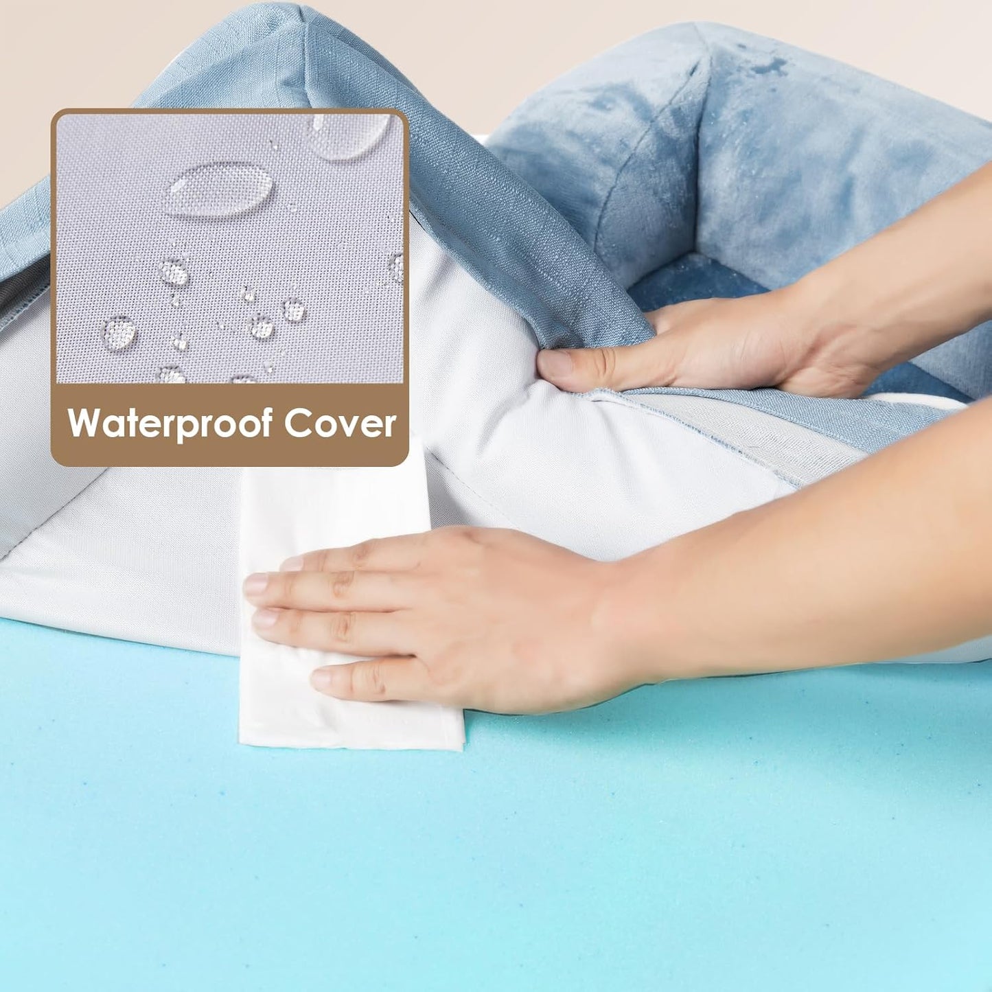 EHEYCIGA Orthopedic Dog Beds for Large Dogs, Waterproof Memory Foam Large Dog Bed with Sides, Non-Slip Bottom and Egg-Crate Foam Pet Couch Bed with Washable Removable Cover, Washed Blue