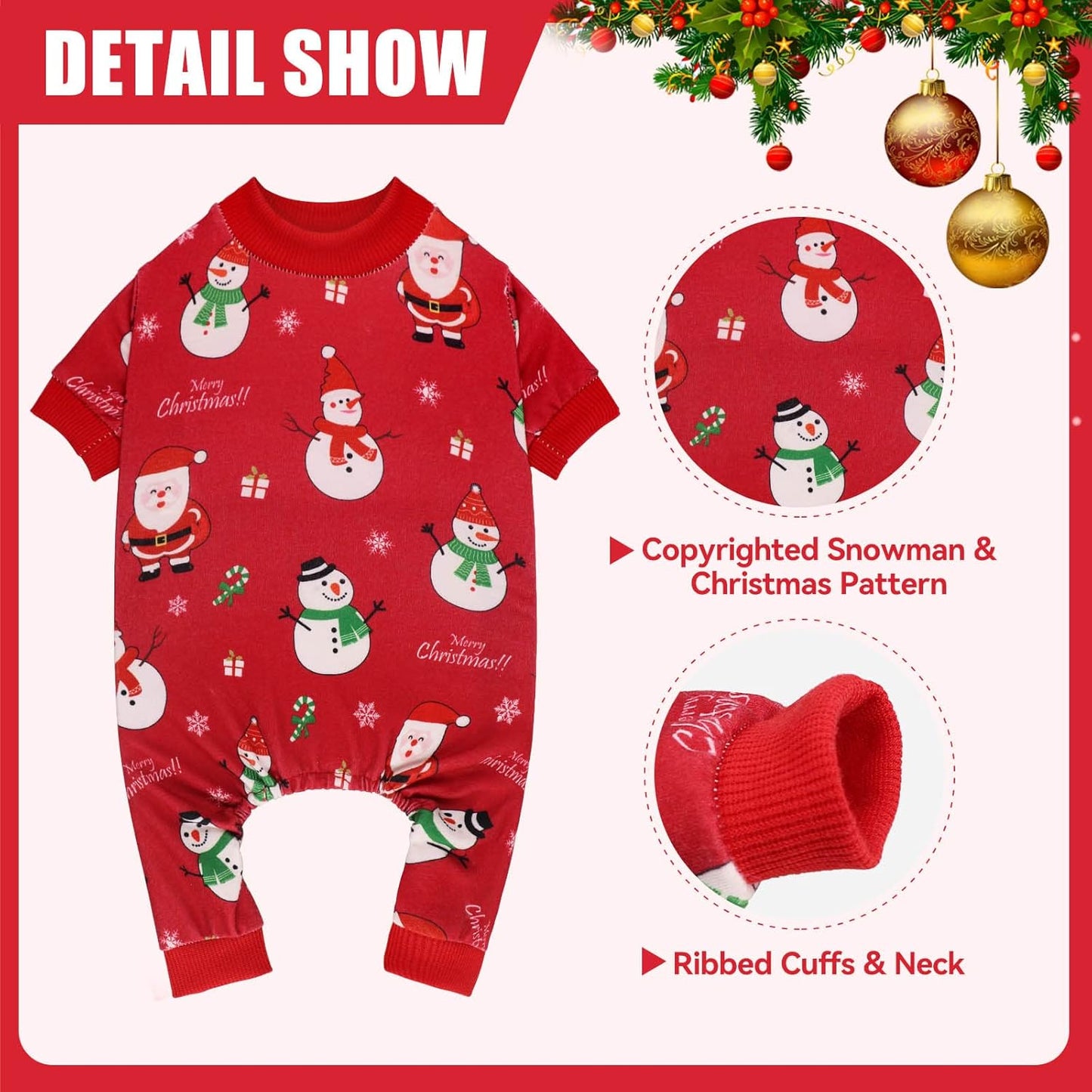 Dog Christmas Pajamas Snowman Pet Clothes Costumes Pjs Stretchy Funny Pet Costumes Outfit Dog Pajamas for Small Medium Dogs(S/M)