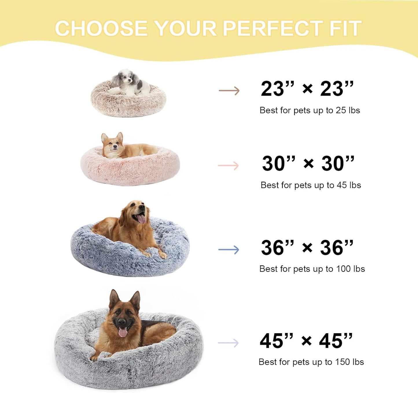 Bedfolks Calming Donut Dog Bed, 30 Inches Round Fluffy Dog Beds for Medium Dogs, Anti-Anxiety Plush Dog Bed, Machine Washable Pet Bed (Dark Grey, Medium)