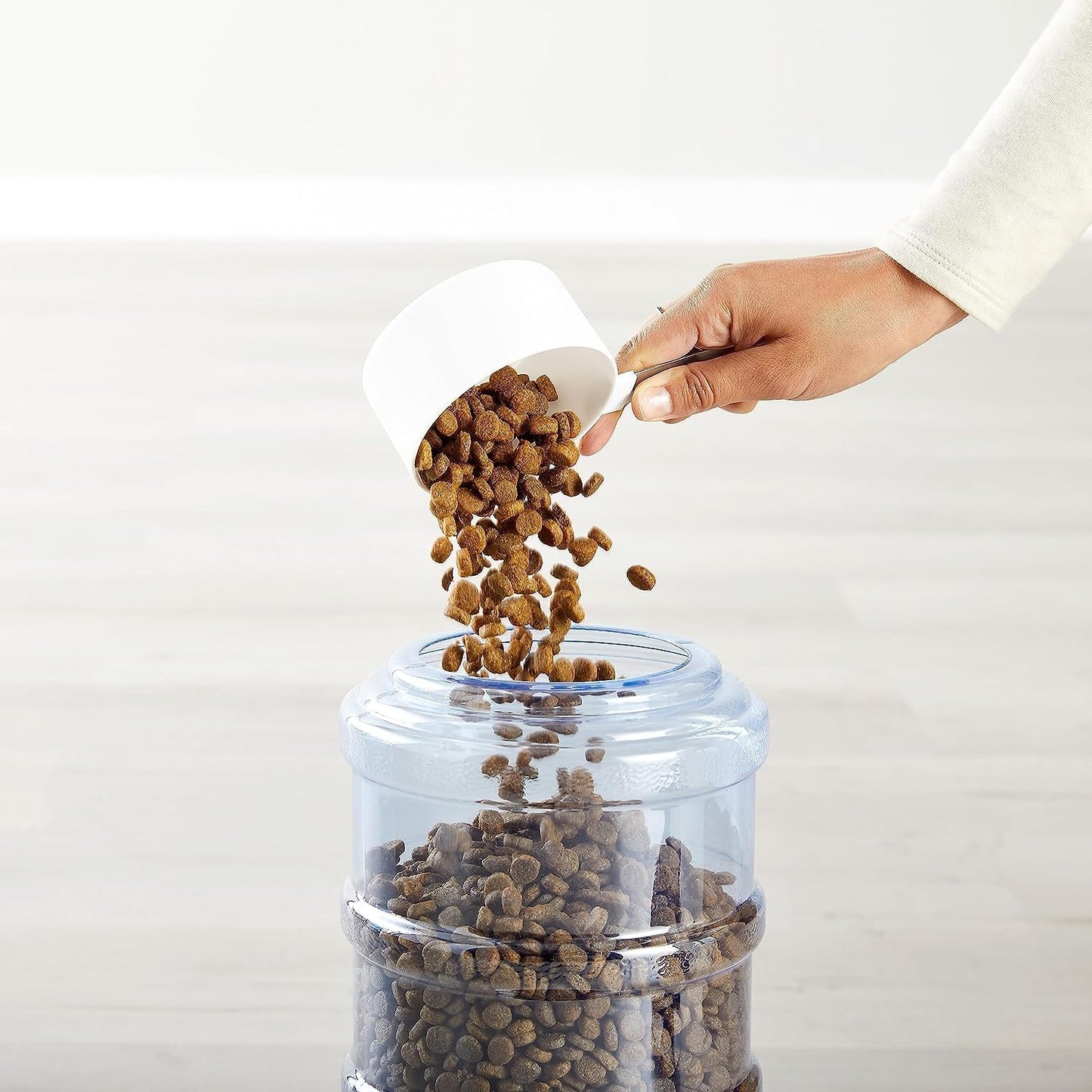 Amazon Basics Automatic Dog Cat Water Dispenser Gravity Feeder Set, Pack of 2, Small, 6-Pound Food Capacity, 1-Gallon, Gray