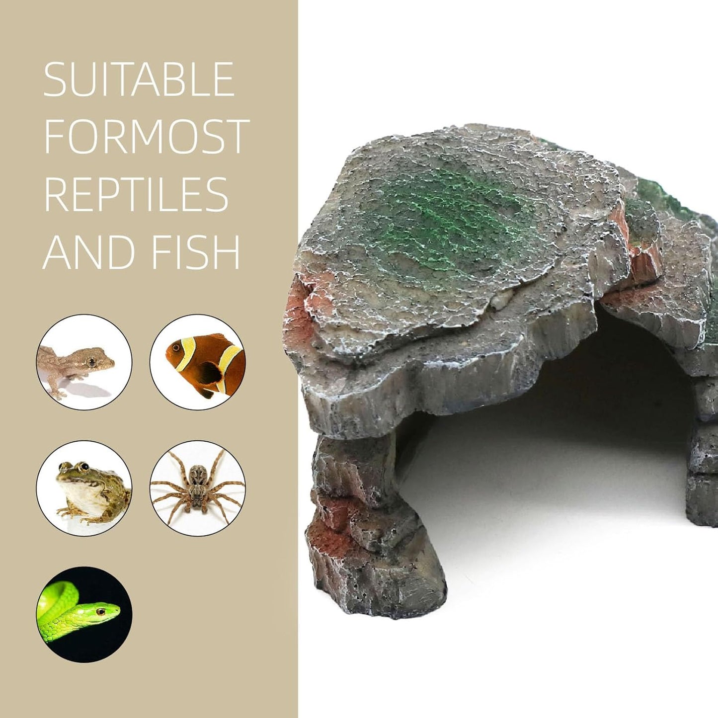 Gecko Hide Shale Scape Step Ledge, Reptile Cave Hideout Tank Accessories Decorations, Great for Reptiles, Amphibians, Leopard Gecko, Lizard, Frogs, Turtle (Small-B-7.3 * 4.4 * 3)