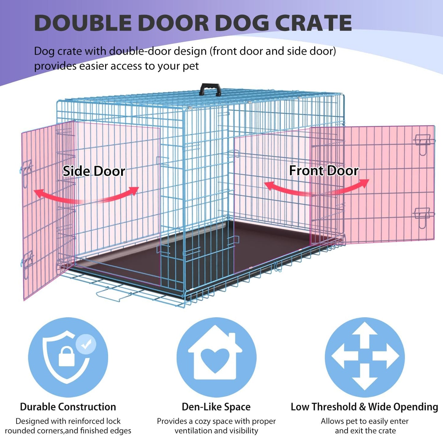 BestPet | Dog Crate | 48" | Blue | Foldable Metal Kennel with Double Doors, Secure Slide-Bolt Latches, Leakproof Tray | Portable Dog Cage for Large Breeds | for Travel, Indoor & Outdoor Use