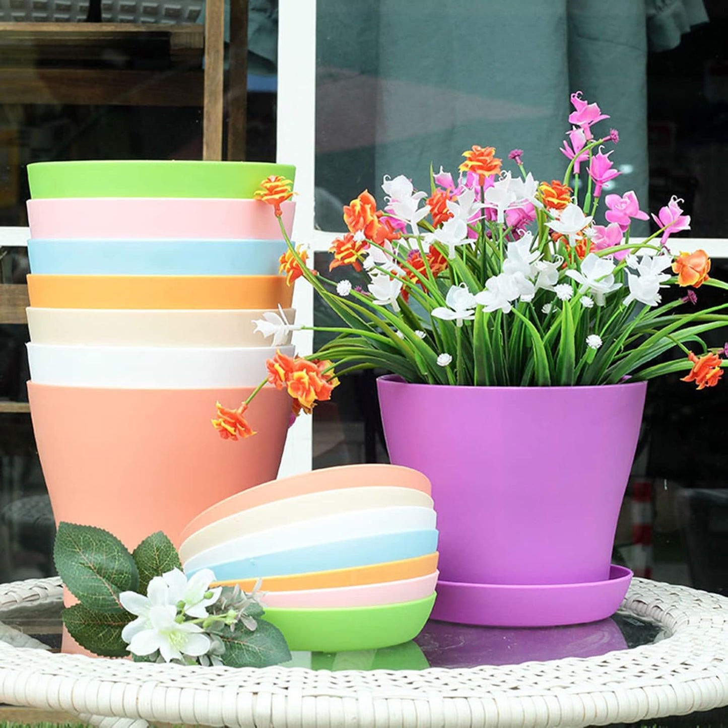 50 Pack 4 Inch Plant Pots Bulk Small Plastic Planters Pots with Drainage Holes Flower Pot for Succulent, Cactus, Herb, African Violet (50pcs-Multicolor, 4Inches)