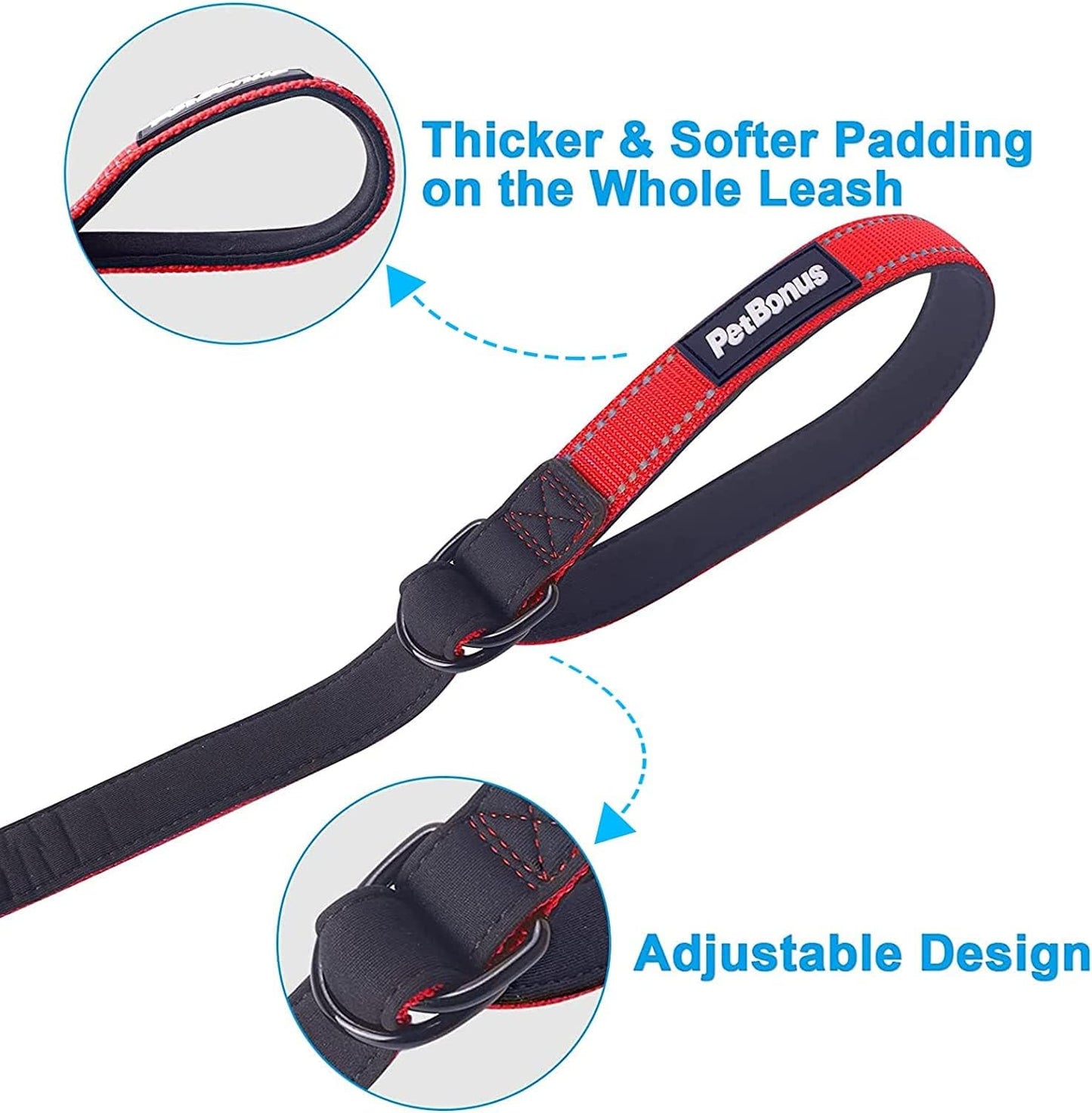 PetBonus 2 Packs Short Dog Leash, Safety Wrist Strap for Retractable Dog Leash, Reflective Design and Adjustable Soft Padded Handle, Extra Layer Security for Pet Stroller (Red, Red)