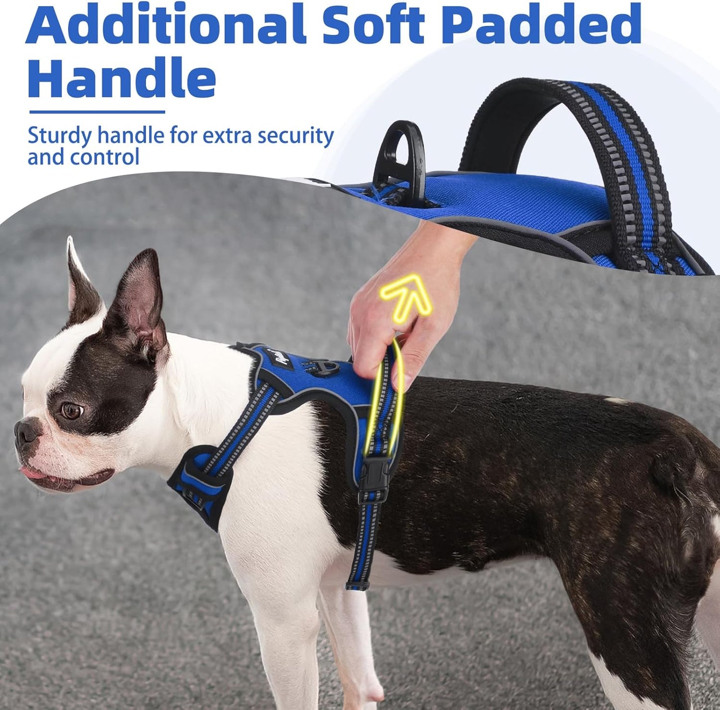 PUPTECK No Pull Dog Harness for Large, Adjustable Reflective Dog Harness with Handle Easy Control, Comfortable Soft Padded Pet Vest Harness for Extra Large Dogs, Blue XL
