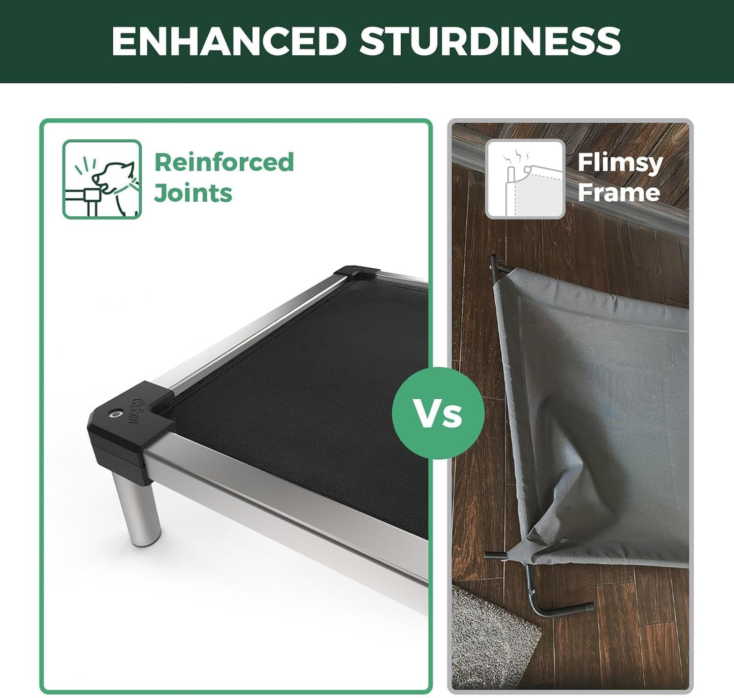 FXW TitanNest Chew-Proof Elevated Dog Bed, Raised Cot for Indoor/Outdoor/Camping Use, Durable & Waterproof Cooling Pet Bed for Medium Dogs, 41.0" L x 27.0" W x 5.0" H, Black