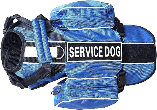 Serijoars Dog Vest Harnesses with Saddlebag Backpack for Camping & Travel - Reflective Hound Hiking Backpack Saddle Bag - Lightweight Vest Harness for Medium & Large Dogs (Blue, M)