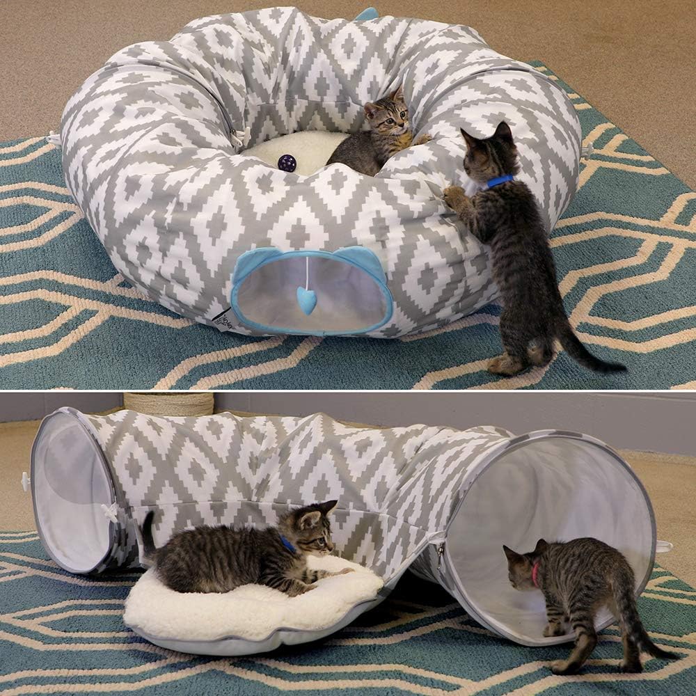 Kitty City Large Cat Tunnel Bed, Cat Bed, Pop Up Bed, Cat Toys, White
