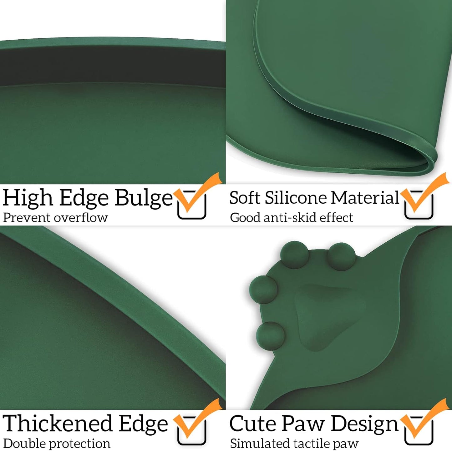 KPWACD Pet Placemat for Dog and Cat, Waterproof Silicone Dogs Feeding Bowl Mat Prevent Food and Water Overflow, High-Lips Puppy Dish Mats Suitable for Small Medium Big Pets, Hunter Green, 24" * 16"