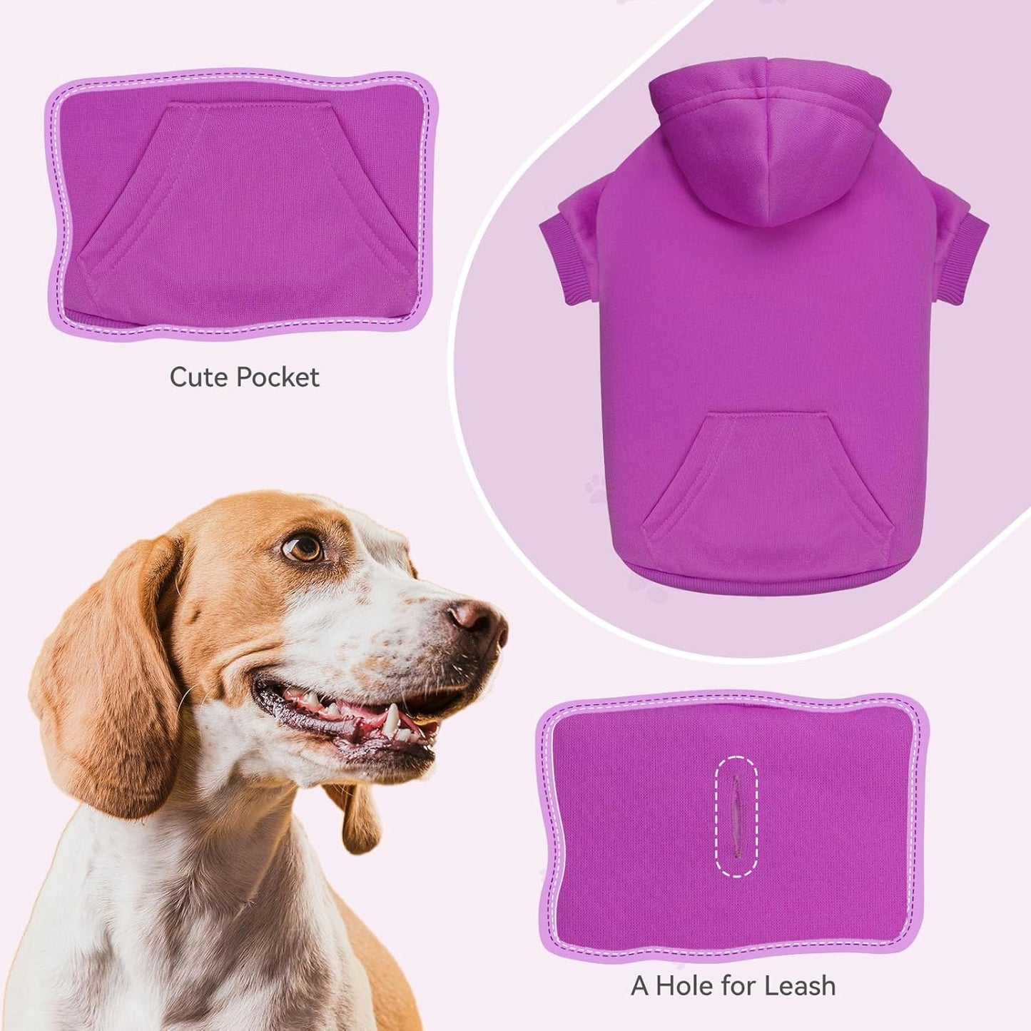 Dog Sweaters for Small Dogs Dog Hoodie Solid Soft Brushed Fleece Clothes Hoodie Sweatshirt with Pocket(Purple-S)