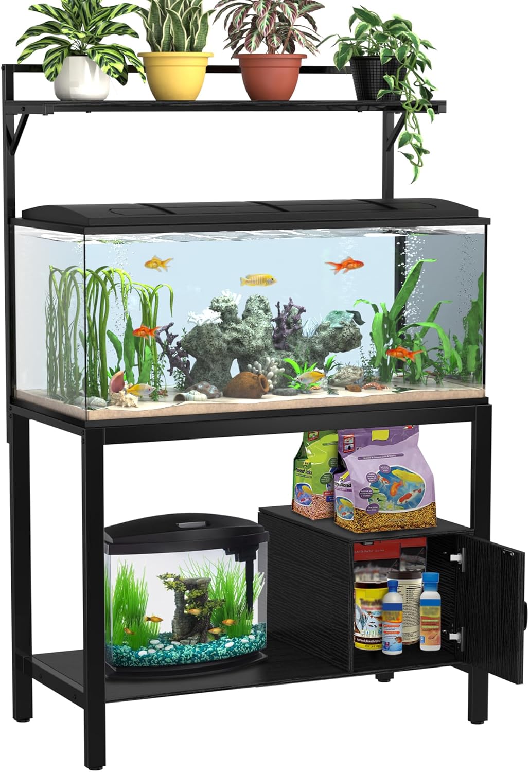 GDLF 40-50 Gallon Fish Tank Stand with Plant Shelf Metal Aquarium Stand with Cubby Storage 36.6" x 18.5" Tabletop fits Aquarium,Turtle Tank,or Reptile Terrariums
