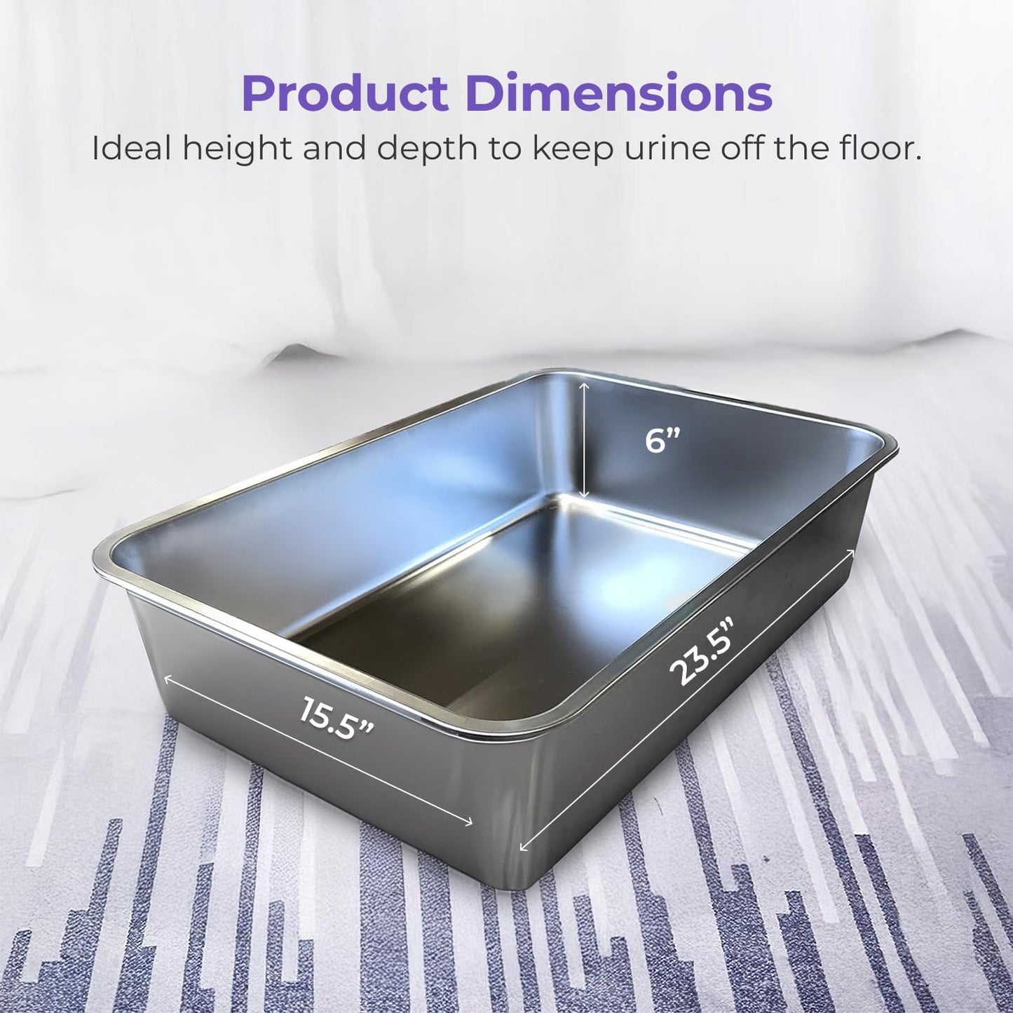 iPrimio Ultimate Stainless Steel XL Cat Litter Box - XL Litter Box for Big Cats - Large Cat Litter Box - Never Absorbs Odor, Stains, or Rusts - Easy Cleaning Litterbox Designed by Cat Owners (1 Pan)