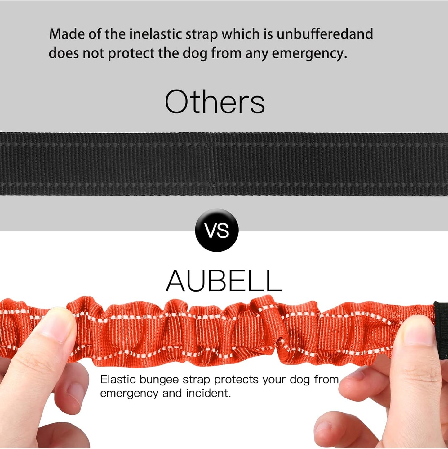 AUBELL Dog Seat Belt for Car,2 Pack Set 3-in-1 Adjustable Reflective Bungee Heavy Duty Dog Car Harness Tether with Clip Hook Latch & Buckle,Swivel Zinc Alloy Carabiner,Black+Orange