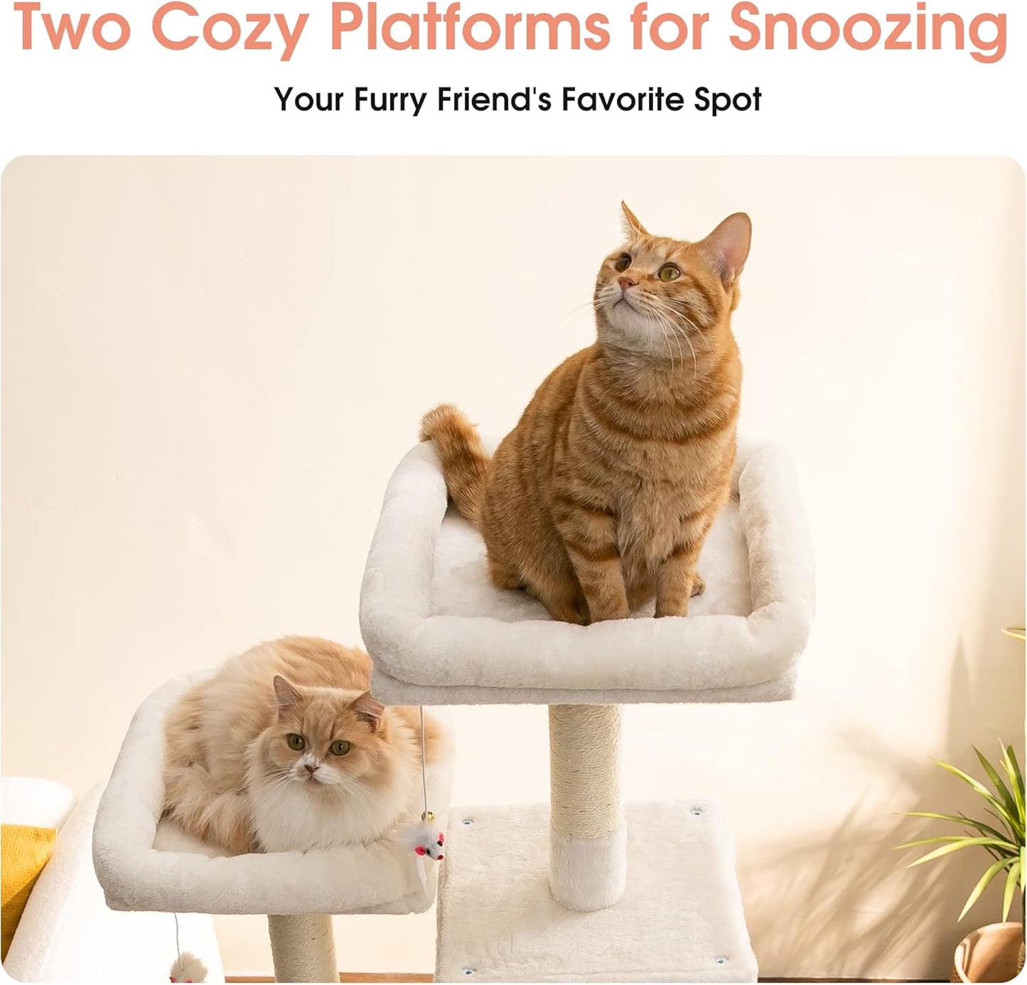 MWPO 70.1-Inch Large Cat Tree, Multi-Level Tall Cat Tower for Indoor Cats, Plush Cat Condo with Big Padded Perches, Sisal-Covered Scratching Posts, Hammock, Toys for Kittens & Cats - Beige