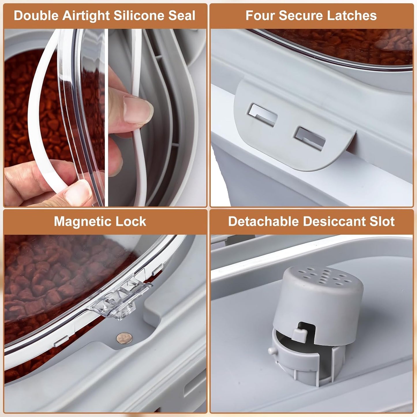 Dog Food Storage Container, 10-13lbs Collapsible Dog Cat Food Containers with Airtight Clear Flip-top and Pet Food Scoop, Pet Food Storage Container Bin for Dog Cat Bird and Other Pets Grey