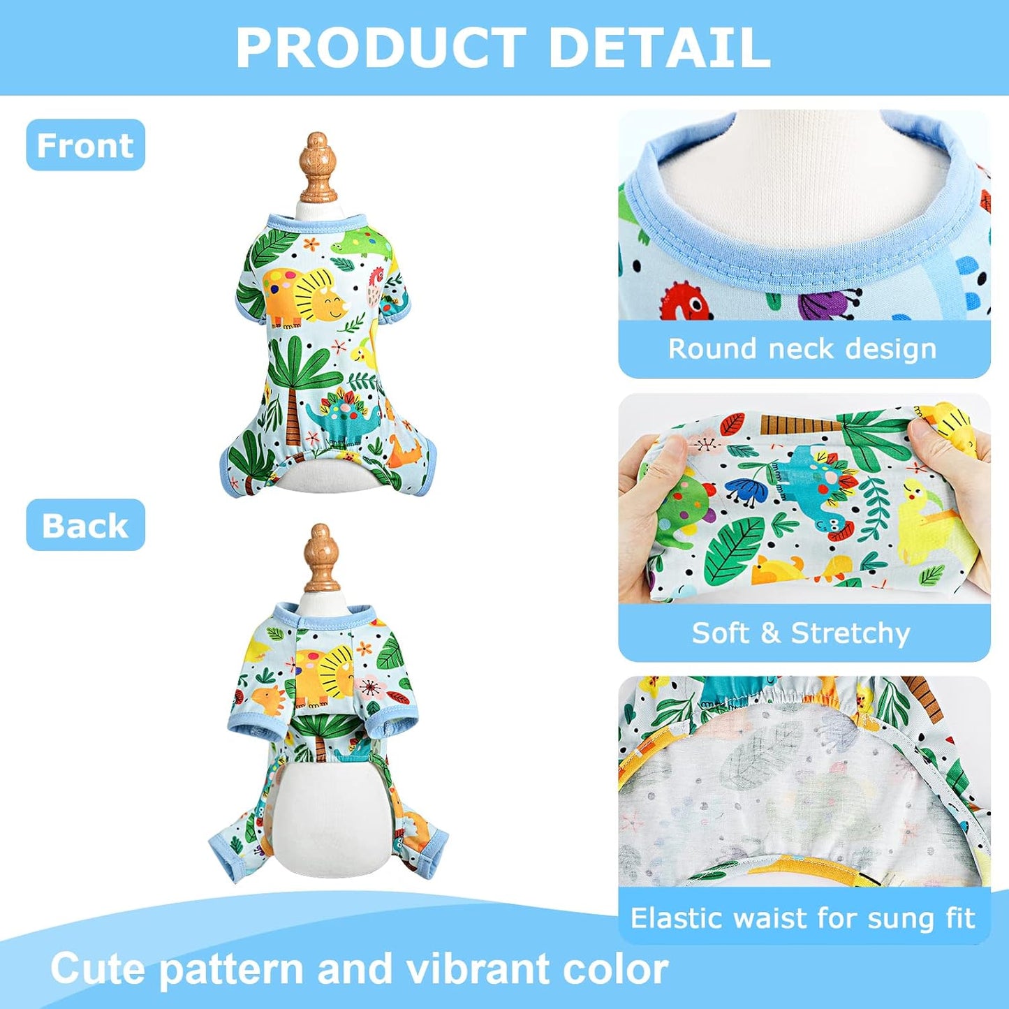 Dog Pajamas Pjs Spring Summer Dog Clothes for Small Dogs Girl - Boy - Medium Size Dogs, Soft Stretchy Puppy Clothes Doggie Onesies Cat Pet Jammies Outfit (Dinosaur Blue, X-Large)