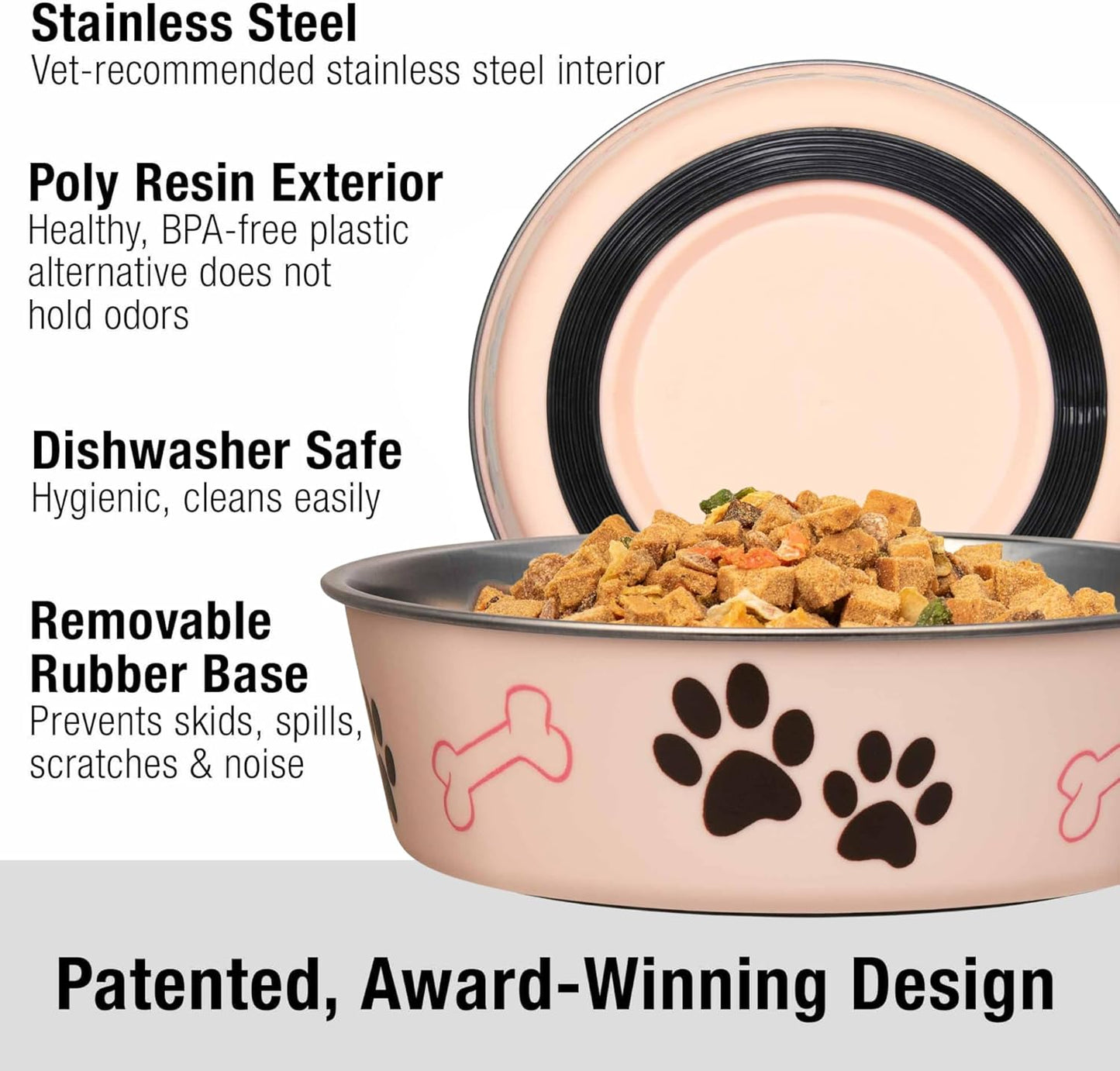 Loving Pets Bella Dog Bowls- Stainless Steel Dog & Cat Bowls - Spill Proof Dog Food Bowl, Cat Bowl, Puppy Essentials & Pet Supplies Great for Home & Travel (Small 10-20 lbs, Paparazzi Pink)