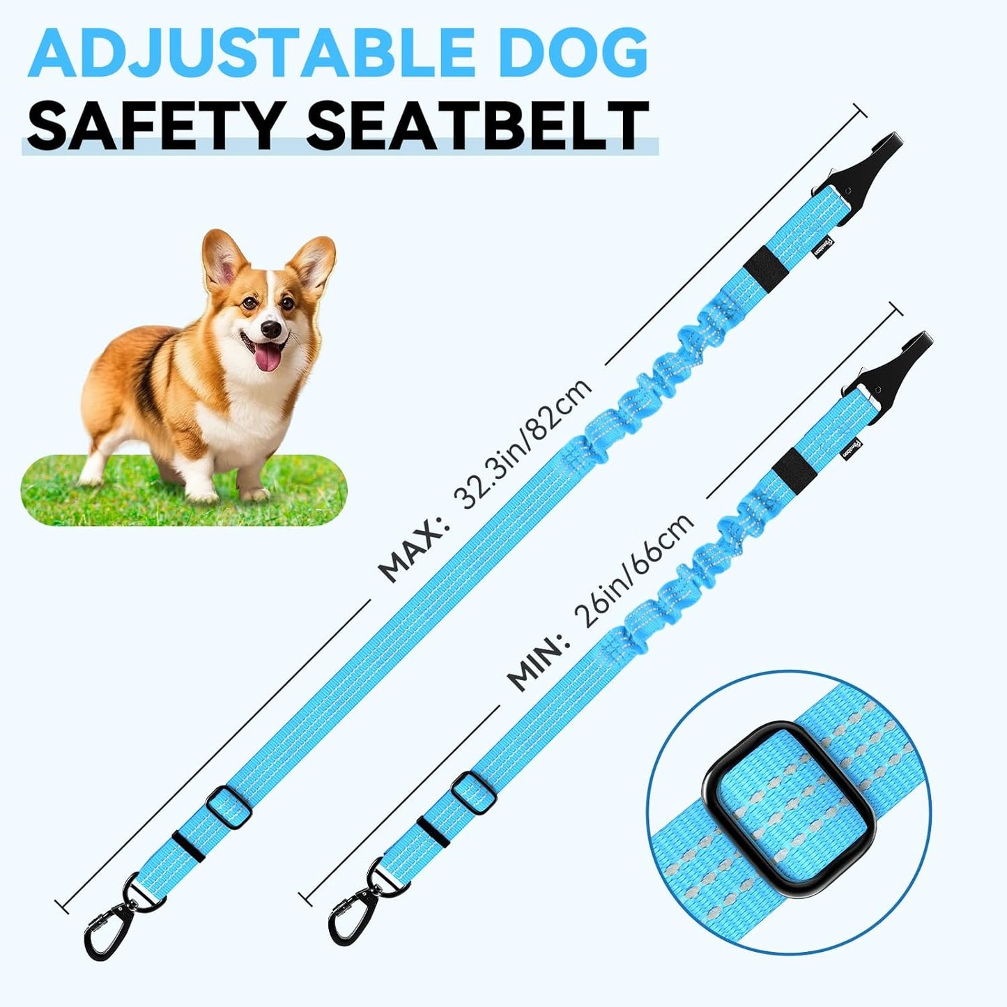 Pawaboo Dog Seatbelt for Car, 3-in-1 Dog Seat Belt Bungee, Shockproof Dogs Tether for Car with Buckle & Hook Latch, Adjustable Reflective Dogs Cars Harness Leash with 360° Lockable Buckle, Blue