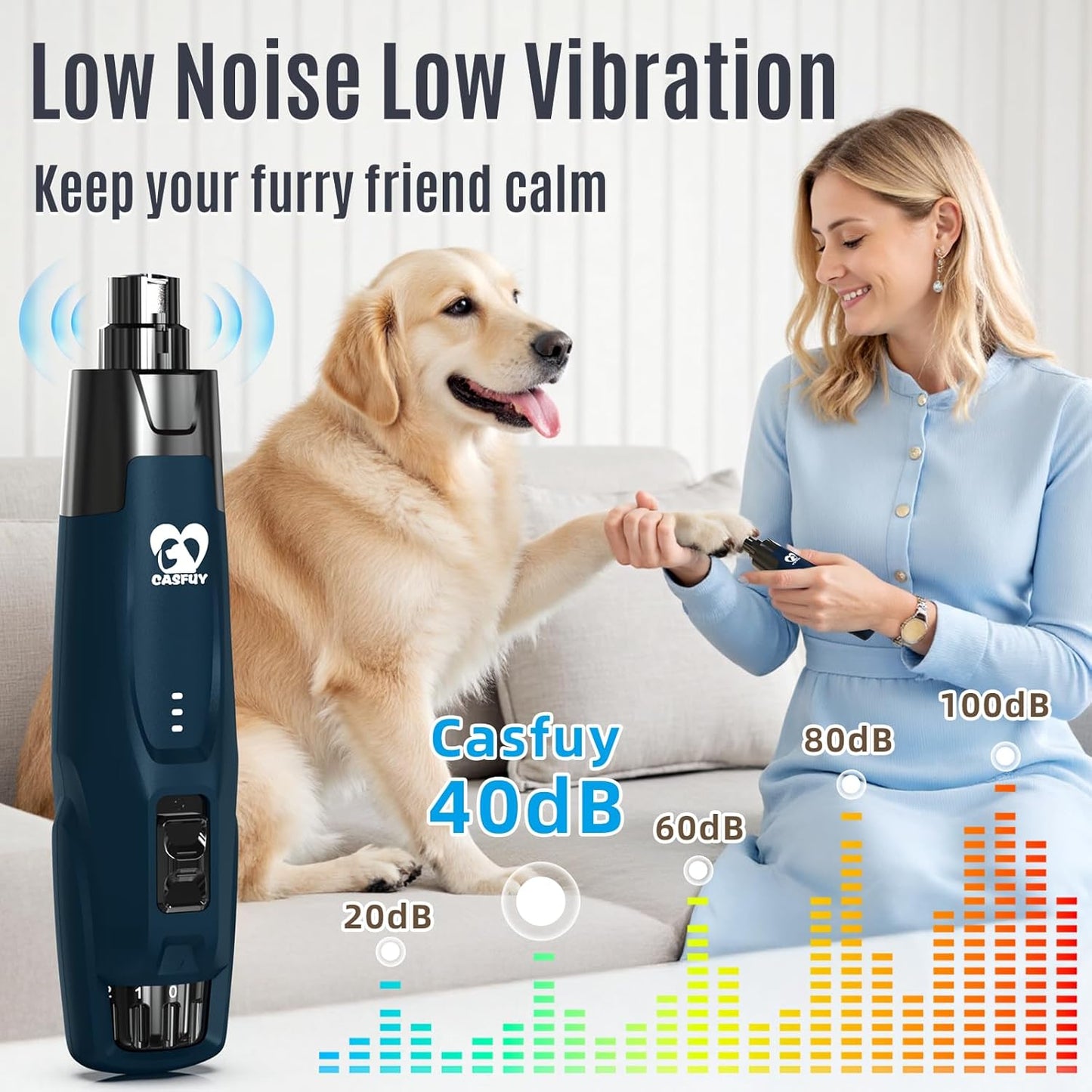 Casfuy New 6-Speed Dog Nail Grinder - 50% More Power Dog Nail Trimmers with 2 LED Lights Quiet 7h Running Time Electric Pet Nail Grinder File Toenail Grinder for Large Medium Small Dogs & Cats (DB)