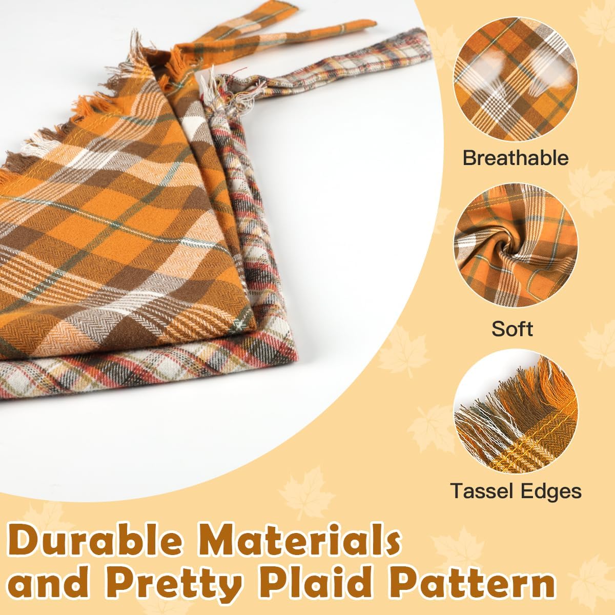 Kytely Thanksgiving Fall Dog Bandanas 2 Pack, Autumn Dog Bandana Large, Orange Plaid Pet Scarf for Boy and Girl, Holiday Halloween Reversible Triangle Bibs Accessories for Dogs Pets