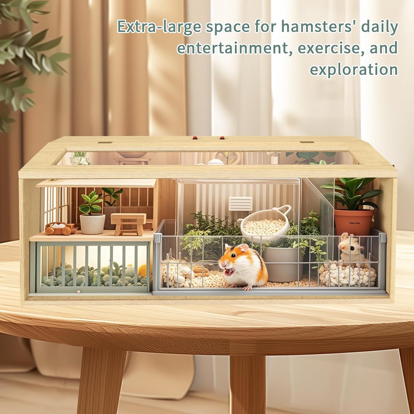 Large Hamster Cage 40", Top Opening Lockable Roof, Gerbil Cage with Ventilation Window, Dwarf Hamster Cages and Habitats, Chewproof Syrian Hamster Habitat Enclosure, (Wooden, 40" L x 16" W x 16" H)