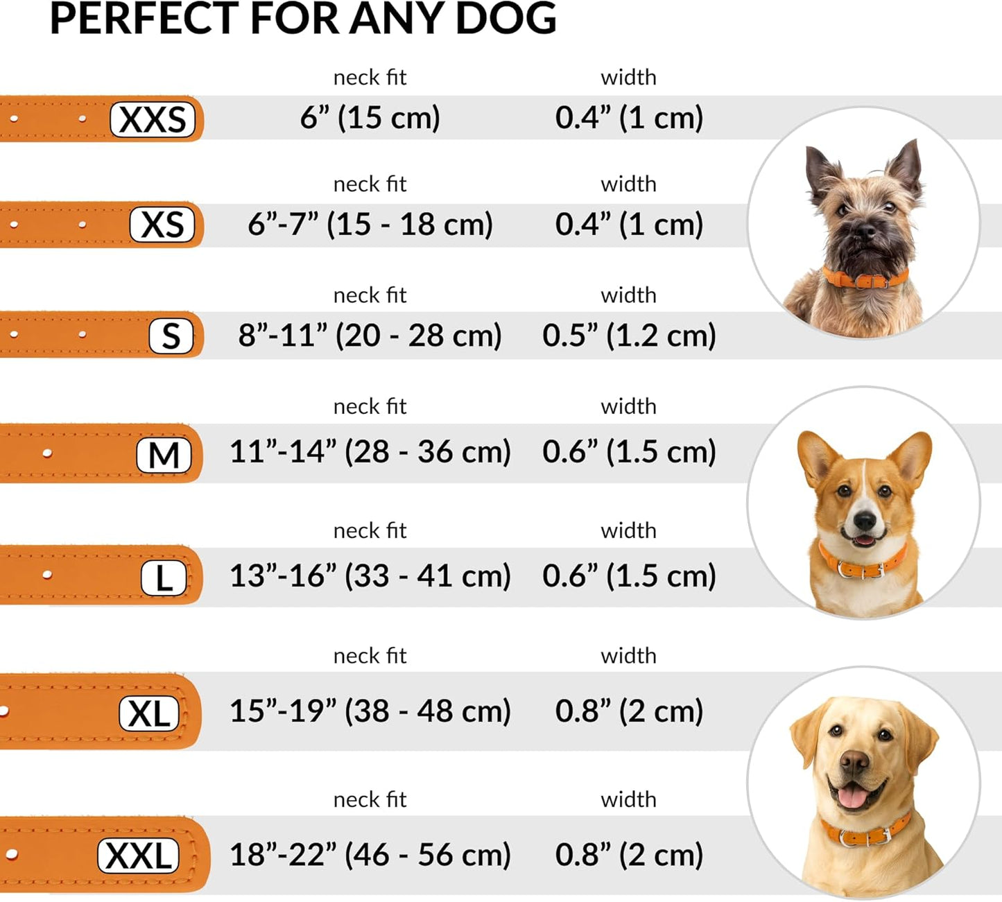 CollarDirect Rolled Leather Dog Collar, Soft Padded Round Puppy Collar, Handmade Genuine Leather Collar Dog Small Large Cat Collars 13 Colors (13-16 Inch, Orange Smooth)