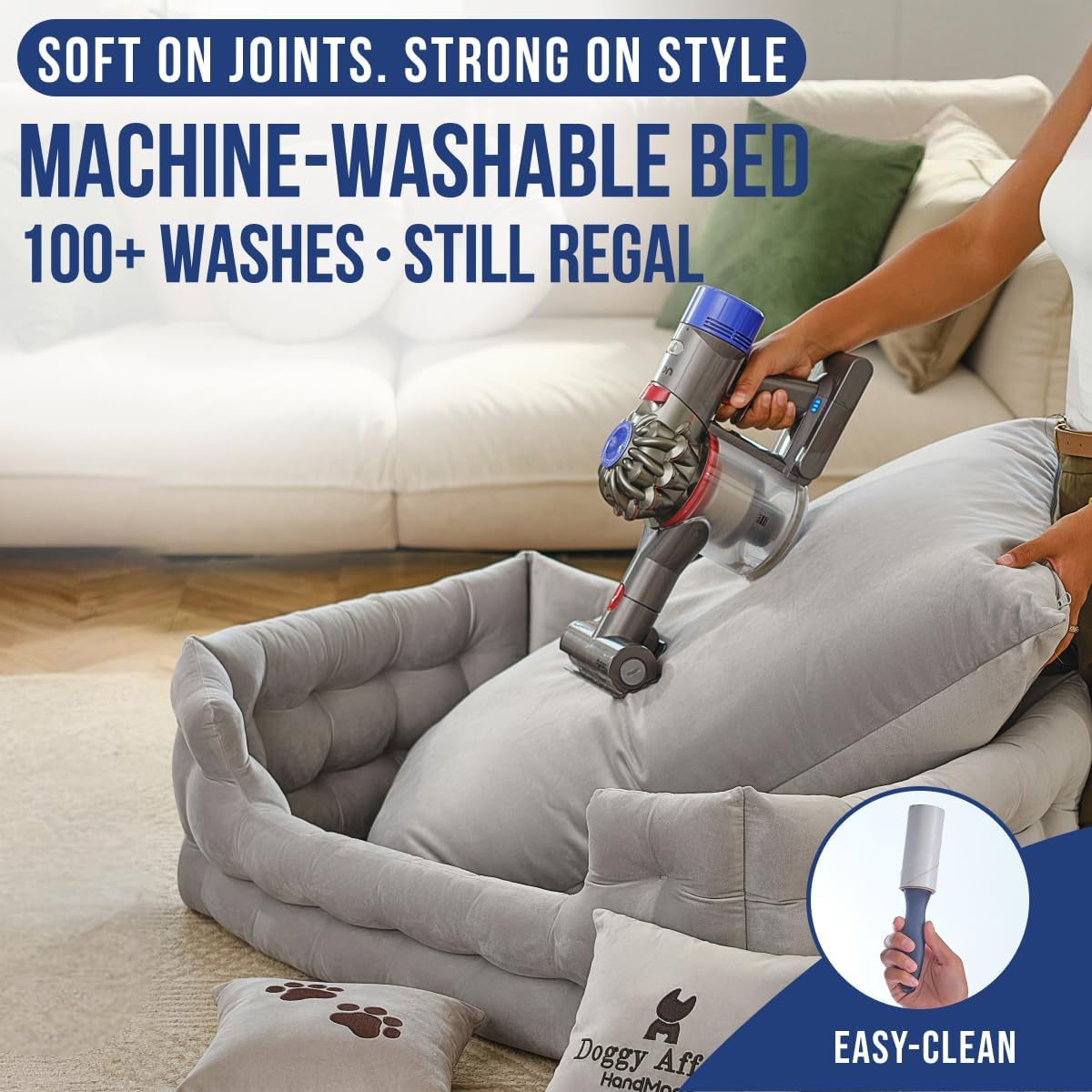 Luxury Dog Bed Chesterfield – Handcrafted Velvet Throne for Dogs | Joint Support, Calming & Temp-Regulating Comfort | Durable 5+ Years, Anti-Claw, Washable 100+ Times – L, Gray