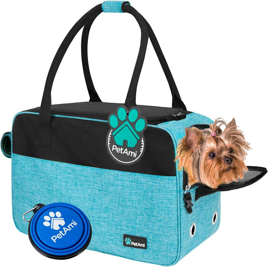 PetAmi Dog Purse Carrier for Small Dogs, Airline Approved Soft Sided Pet Carrier with Pockets, Ventilated Dog Carrying Bag for Puppy Cat, Dog Travel Supplies Bag, Sherpa Bed, Max 12 lbs, Teal Blue