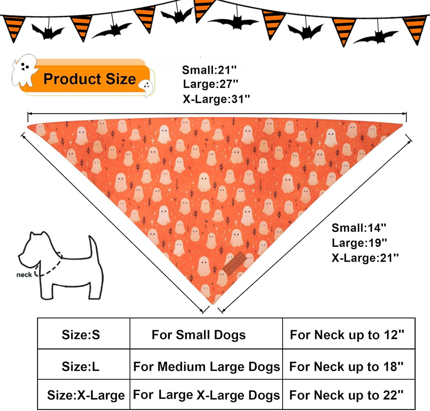 PTDECOR Halloween Dog Bandana, Ghost Pumpkin Design Reversible Holiday Dog Scarf, Triangle Halloween Bandanas for Small Dogs Puppies Cats(Small)