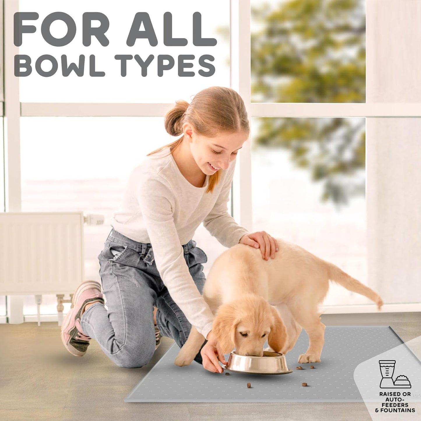 Dog Food Mat - 28x18 Raised Edges Dogs Mat for Food and Water Prevent Spill, Waterproof Cat Food Mats Protect Floors, Easy Clean Dog Bowl Mats for Food and Water, Silicone Pet Feeding Placemats