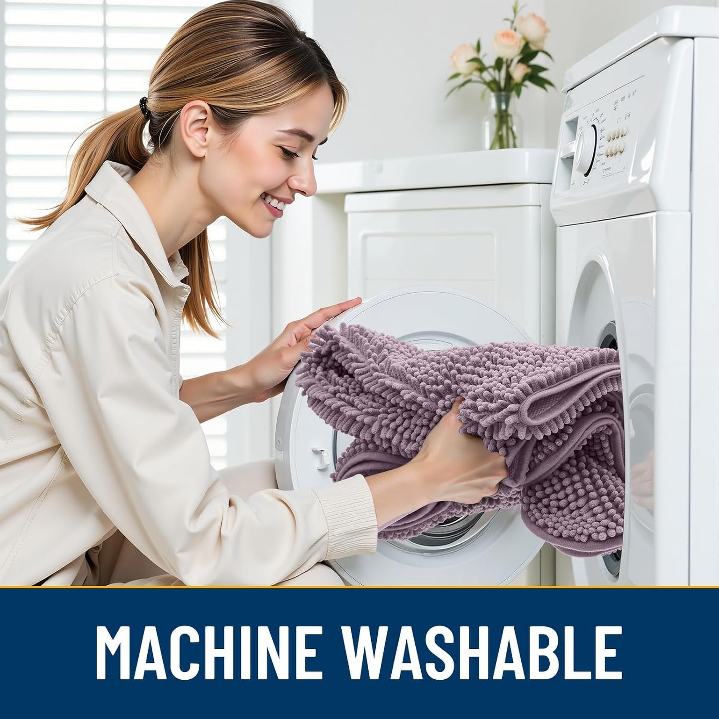 Smiry Dog Door Mat for Muddy Paws 30x20, Absorbs Moisture and Dirt Doormat, Non-Slip Washable Quick Dry Chenille Front Door Mat Indoor Entrance, Entryway Carpet for Inside Floor, Deep Plum