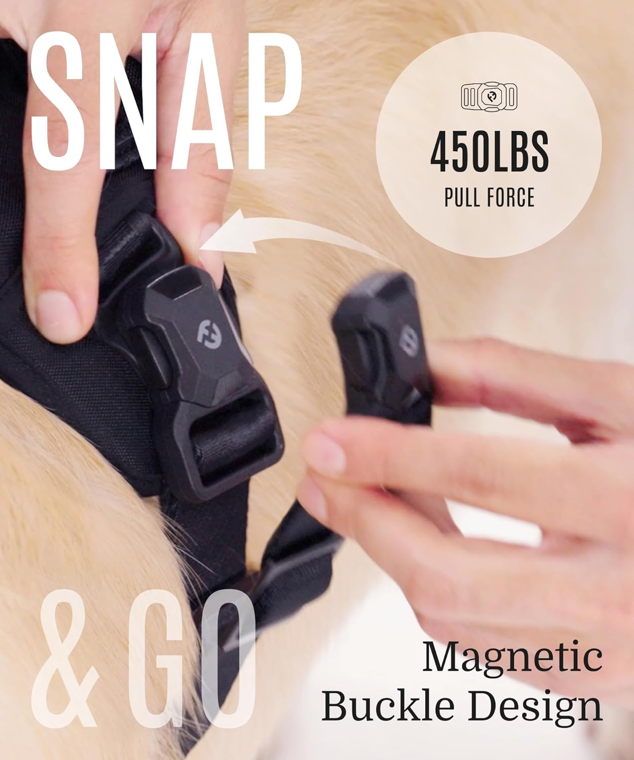 2025 New Edition, Fei & Eve MagEase Dog Harness - 3-Second Magnetic Buckles | 3-Point No-Pull Control | Heavy-Duty 900D Nylon | Dual Safety Handles | Breathable Mesh | Adjustable Fit,X-Large,Champagne