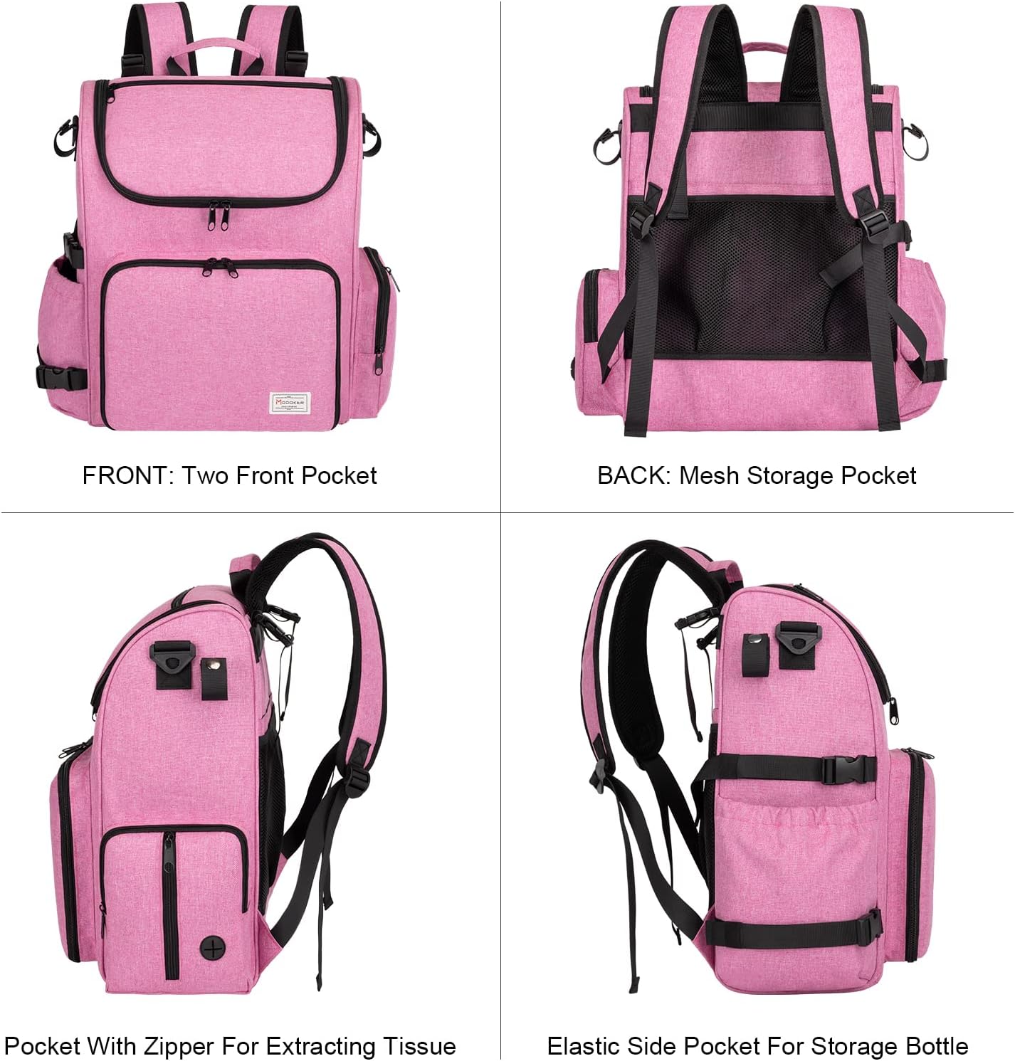 Modoker Dog Travel Bag Backpack, Airline Approved Pet Accessories Organizer for Dog and Cat with Shoulder Strap, 2 Dog Food Storage Containers, 2 Collapsible Dog Bowls,1 Pet Mat, Pink