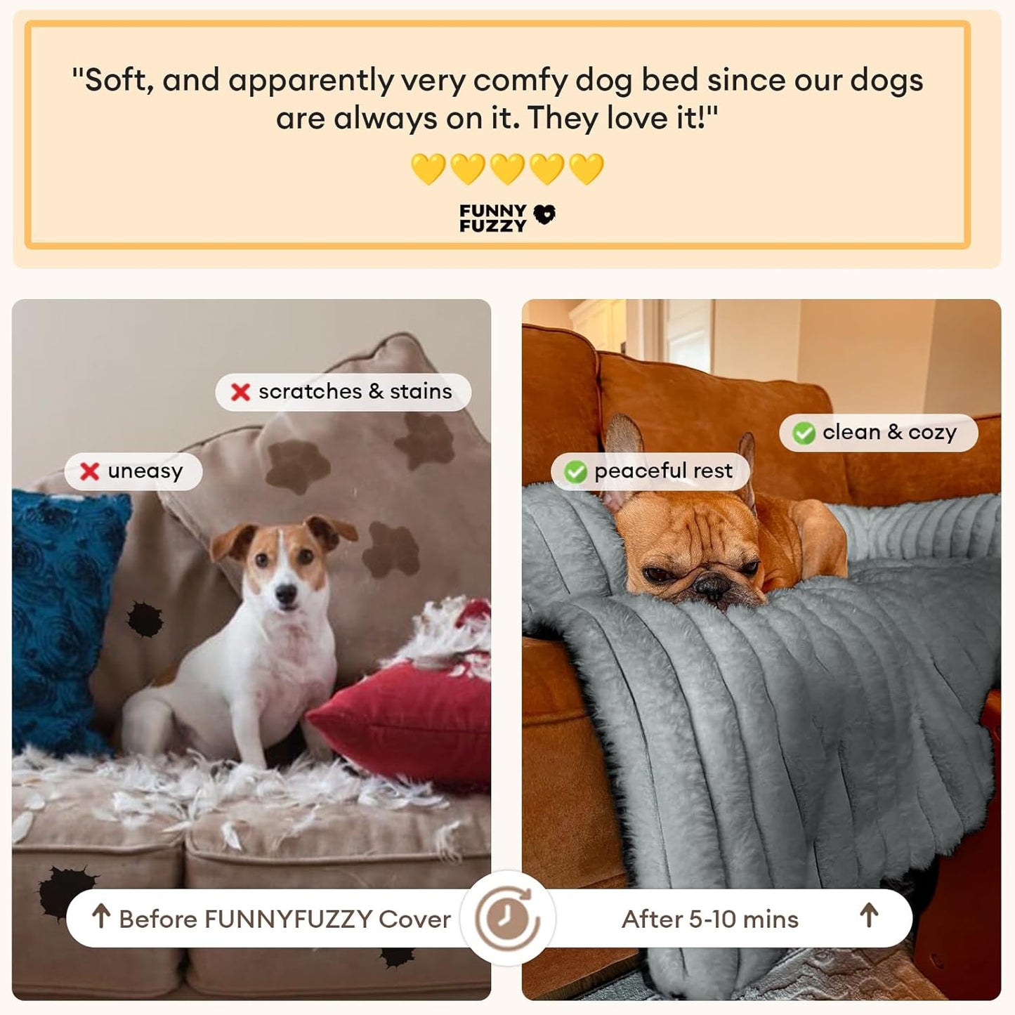 FUNNY FUZZY Pet Couch Cover for Sofa, Calming Dog Bed for Couch, Fluffy Plush Cat Bed Mat for Furniture Protector for Small Dogs and Kitten, 27×24 in, Mist Grey