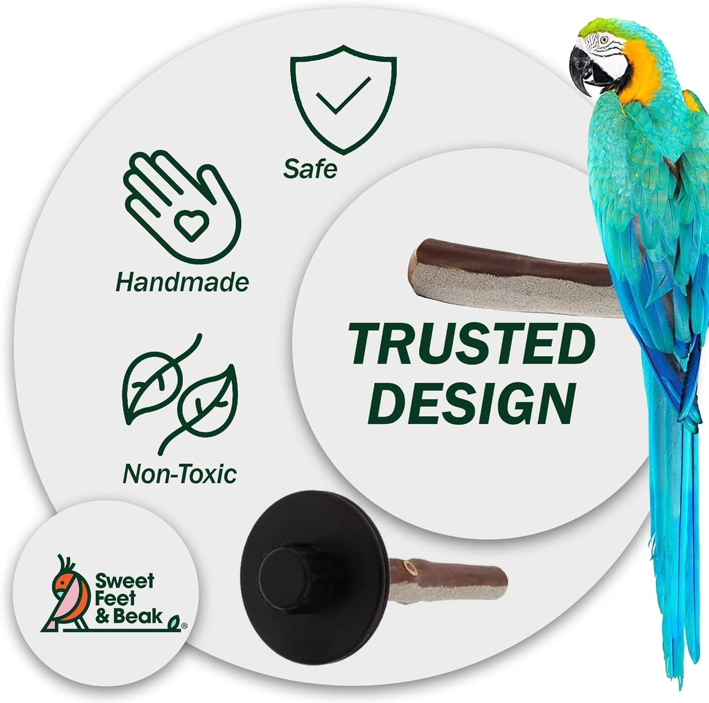 Superoost Manzanita Pumice Pedicure Perch- Easy to Install Bird Cage Accessories for Healthy Feet, Nails and Beak - Natural Bird Perches Imitates Birds' Life in The Wild - M 10"