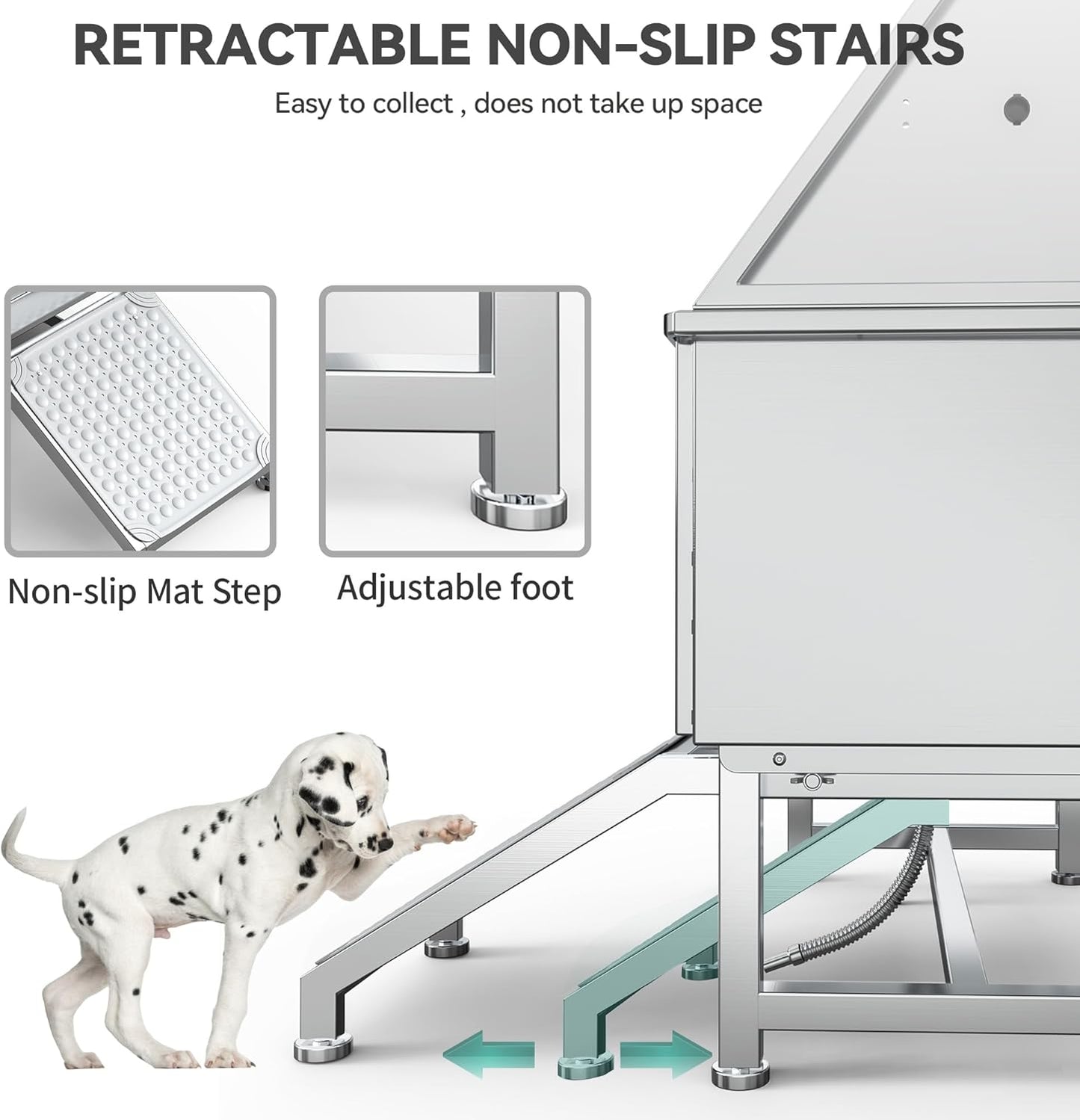 YITAHOME 50in Dog Bathing Station, Professional Stainless Steel 304 Dog Bathtub, Pet Grooming Tub w/Left Ramp, Floor Grate, Faucet, Pet Washing Station for Large, Medium, Small Pets, Indoor, Outdoor