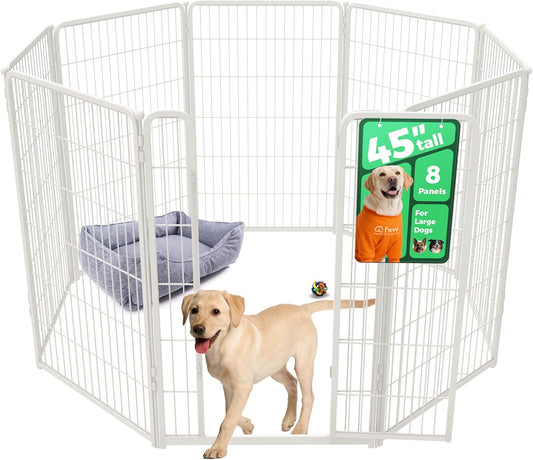FXW Homeplus Unleashed Indoor Dog Playpen - Stress-Free and Safe Play, Heavy Duty 45 Inch 8 Wire Panels Dog Pen for Large Dogs, White│Patented