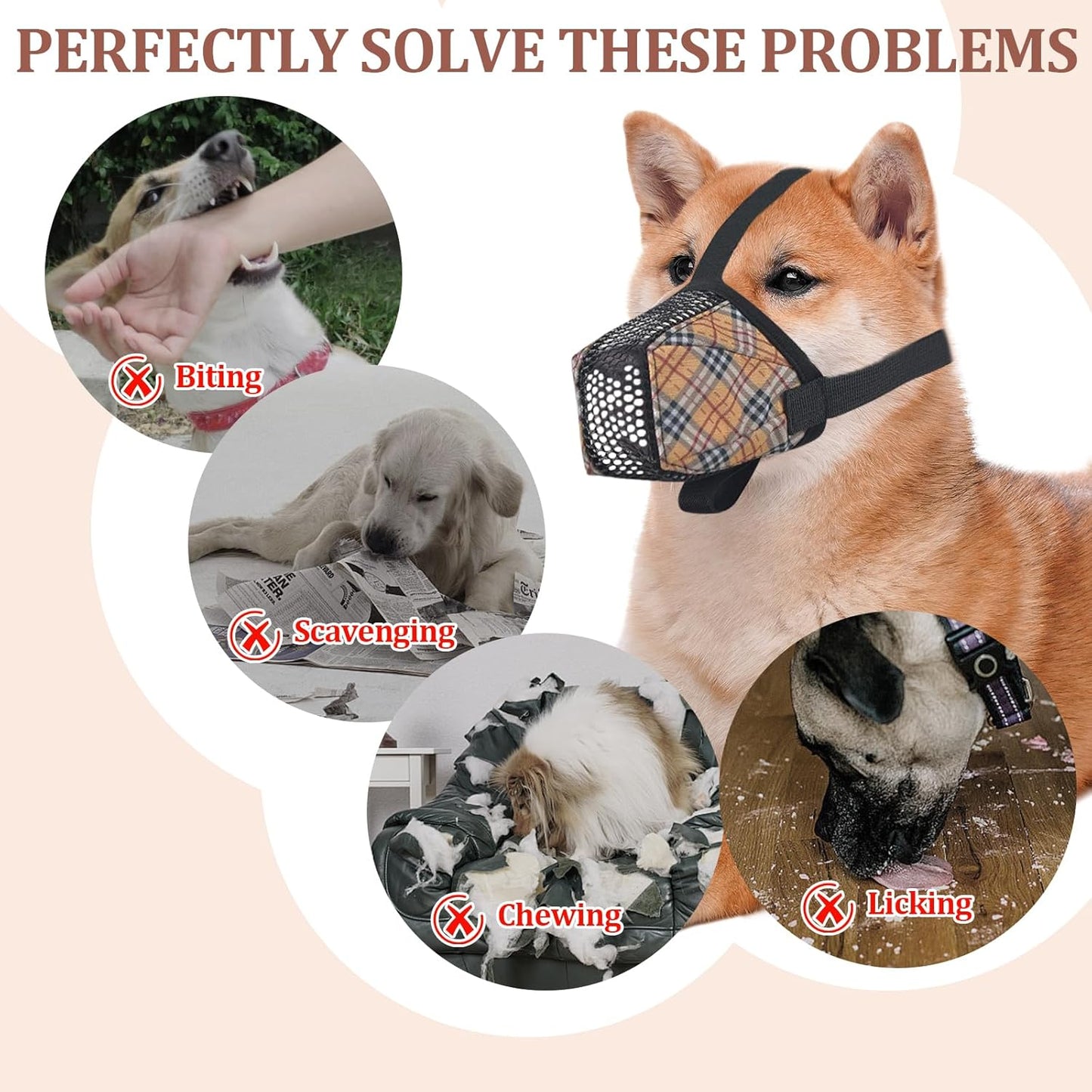 Dog Muzzle for Small Large Dogs - Soft Nylon Basket Muzzle with Adjustable Strap, Breathable Mesh Design Prevents Biting Chewing Licking Eating - Ideal for Training, Grooming & Vet Visits (Yellow, L)