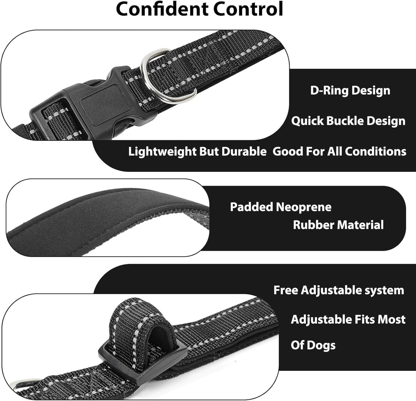 Reflective Dog Collar Padded with Soft Neoprene Breathable Quick Release Basic Dog Collars for Large Dogs Black Boy Girl