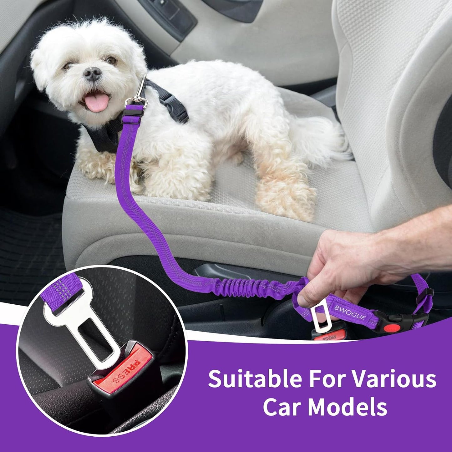 BWOGUE 2 Piece Dog Seat Belt for Car with Elastic Bungee Buffer Safety Seatbelt Car Headrest Restraint Wear Adjustable Metal Buckle Harness in Vehicle Travel for Pet