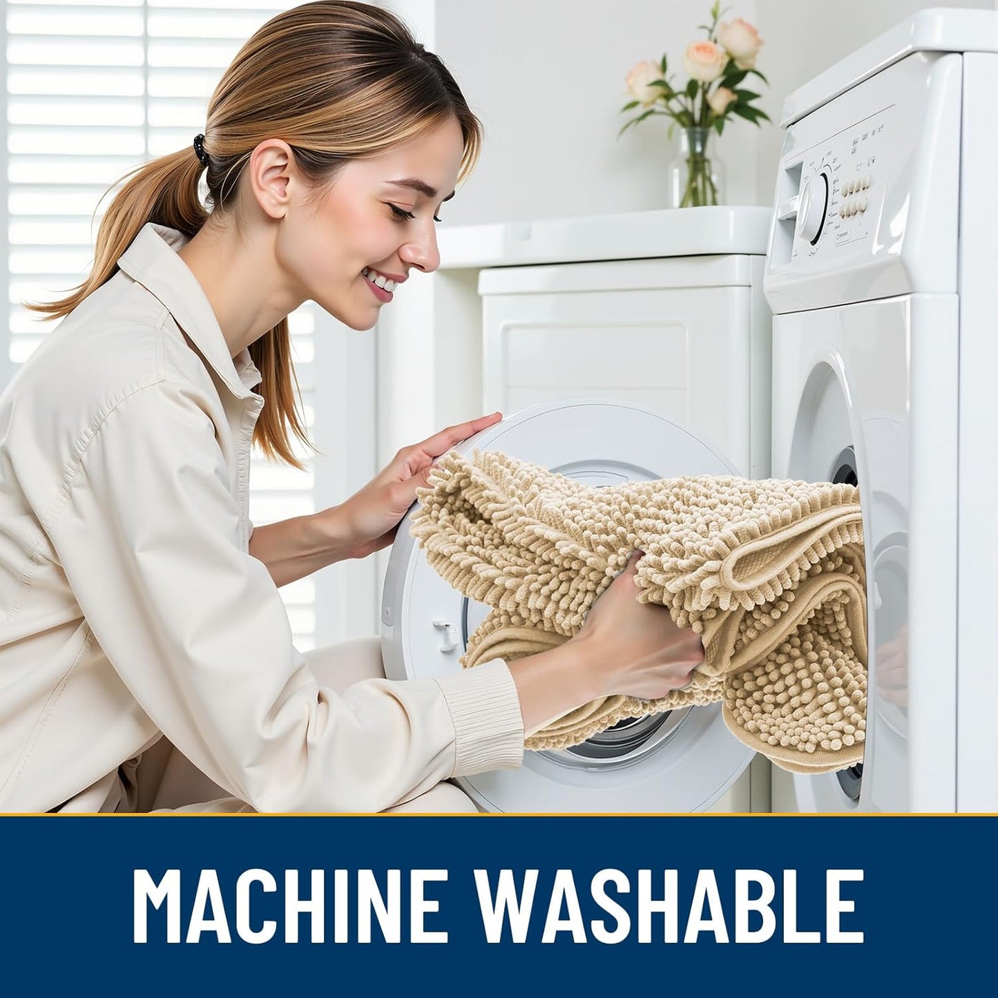 Smiry Dog Door Mat for Muddy Paws 47x20, Absorbs Moisture and Dirt Doormat, Non-Slip Washable Quick Dry Chenille Front Door Mat Indoor Entrance, Entryway Carpet for Inside Floor, Beige