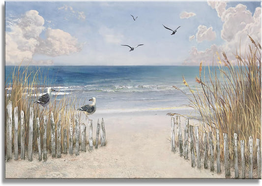 XXMWallArt FC3781 Sandy Beach Wall Art Canvas Print Wall Art Seascape Blue Print Home Decor Abstract Coastal Picture Modern Ocean Artwork for Living Room Bedroom Bathroom Office Decor