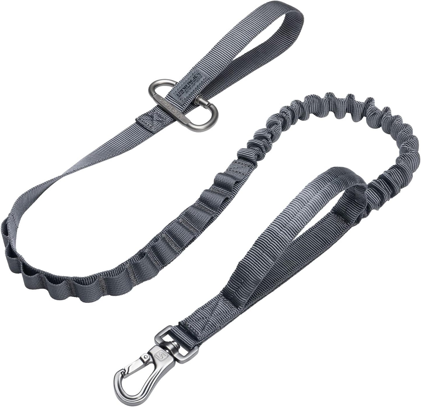 EXCELLENT ELITE SPANKER Tactical Bungee Dog Leash Military Adjustable Dog Leash Quick Release Elastic Leads Rope with 2 Control Handle（Grey