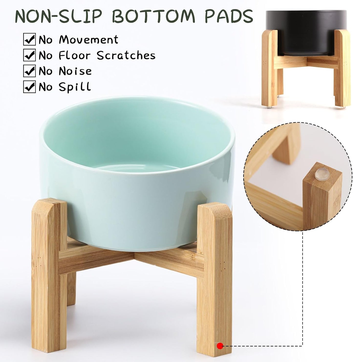 Petygooing Elevated/Raised Ceramic Dog Bowl for Small Breeds, Dog Food Water Dish with Stand,Pet Feeding Bowl with Anti Slip Rubber for Cats and Small Dogs Puppy 13.5 OZ (5.1In / 1.7 Cups) Blue Sky